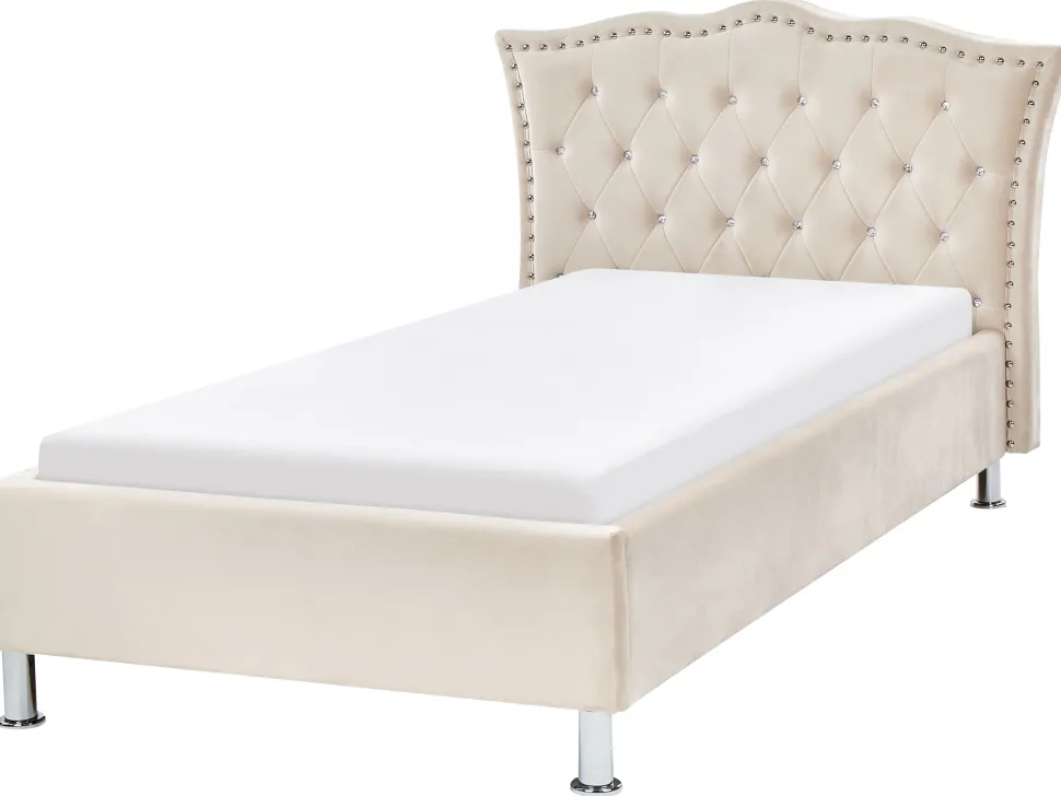 Bett Samtstoff Beige Lattenrost 90 X 200 Cm Metz