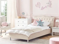 Bett Samtstoff Beige Lattenrost 90 X 200 Cm Metz