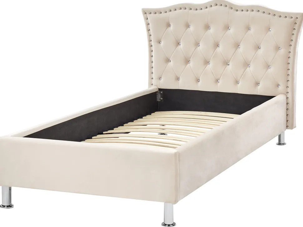 Bett Samtstoff Beige Lattenrost 90 X 200 Cm Metz
