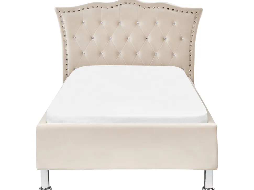Bett Samtstoff Beige Lattenrost 90 X 200 Cm Metz