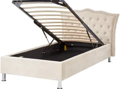 Bett Samtstoff Beige Mit Bettkasten Hochklappbar 90 X 200 Cm Metz