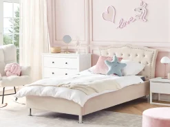Bett Samtstoff Beige Mit Bettkasten Hochklappbar 90 X 200 Cm Metz