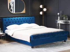 Bett Samtstoff Blau Lattenrost 180 X 200 Cm Avallon