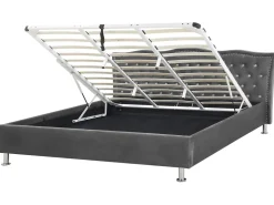 Bett Samtstoff Dunkelgrau Bettkasten 180 X 200 Cm Metz