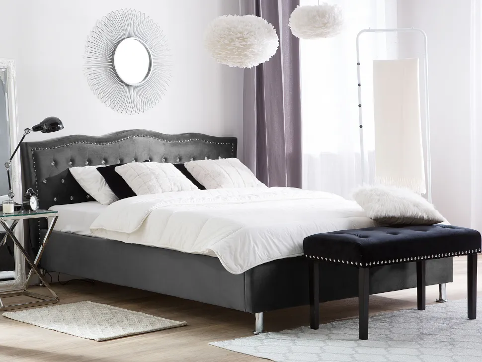 Bett Samtstoff Dunkelgrau Bettkasten 180 X 200 Cm Metz
