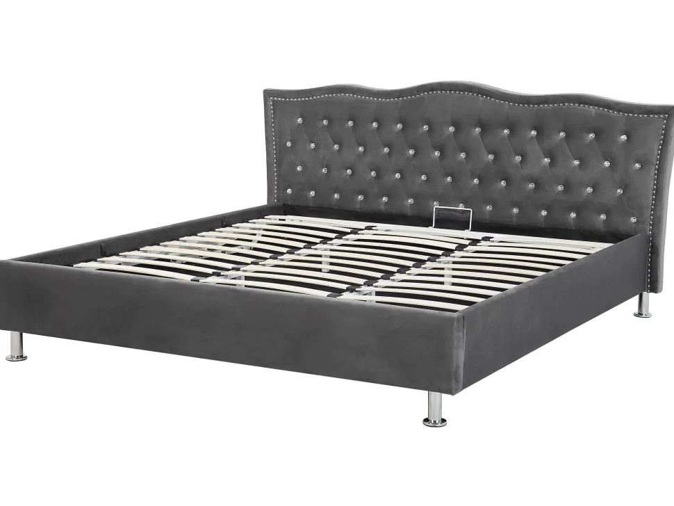 Bett Samtstoff Dunkelgrau Bettkasten 180 X 200 Cm Metz