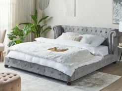 Bett Samtstoff Grau Lattenrost 180 X 200 Cm Cavaillon