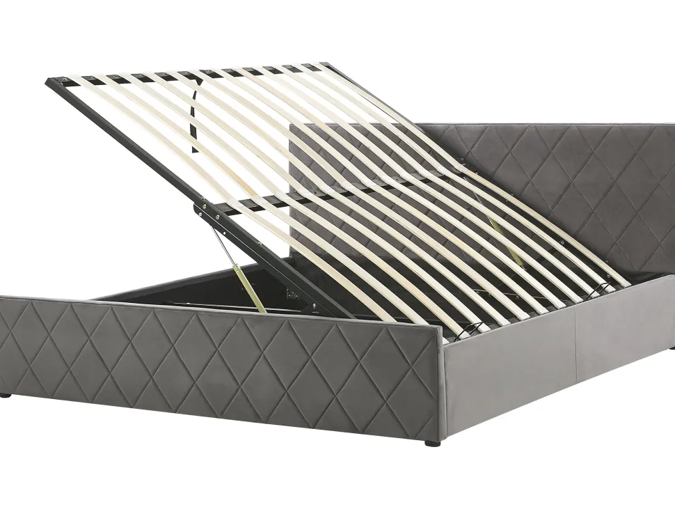Bett Samtstoff Grau Lattenrost Bettkasten Hochklappbar 180 X 200 Cm Rochefort