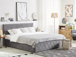 Bett Samtstoff Grau Lattenrost Bettkasten Hochklappbar 180 X 200 Cm Rochefort