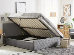 Bett Samtstoff Grau Lattenrost Bettkasten Hochklappbar 180 X 200 Cm Rochefort