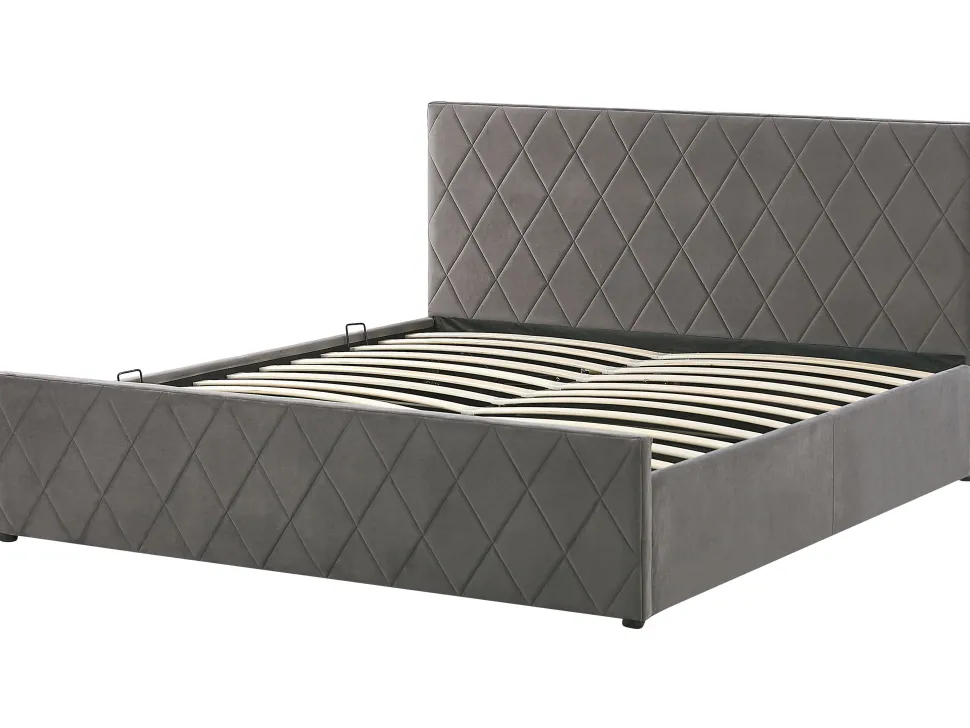 Bett Samtstoff Grau Lattenrost Bettkasten Hochklappbar 180 X 200 Cm Rochefort