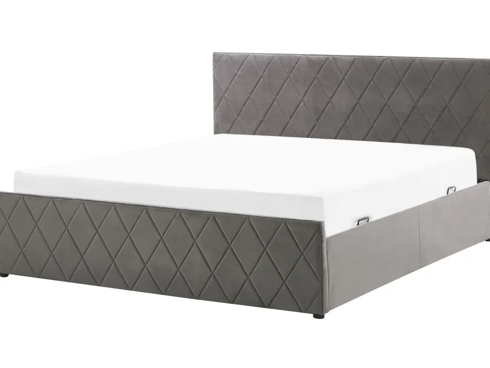 Bett Samtstoff Grau Lattenrost Bettkasten Hochklappbar 180 X 200 Cm Rochefort