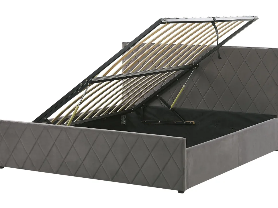 Bett Samtstoff Grau Lattenrost Bettkasten Hochklappbar 180 X 200 Cm Rochefort