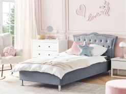 Bett Samtstoff Grau Mit Bettkasten Hochklappbar 90 X 200 Cm Metz