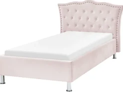 Bett Samtstoff Pastellrosa Lattenrost 90 X 200 Cm Metz