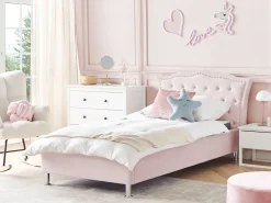 Bett Samtstoff Pastellrosa Lattenrost 90 X 200 Cm Metz