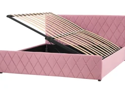Bett Samtstoff Rosa Lattenrost Bettkasten Hochklappbar 180 X 200 Cm Rochefort