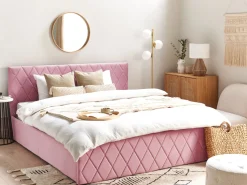 Bett Samtstoff Rosa Lattenrost Bettkasten Hochklappbar 180 X 200 Cm Rochefort