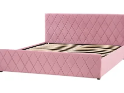 Bett Samtstoff Rosa Lattenrost Bettkasten Hochklappbar 180 X 200 Cm Rochefort