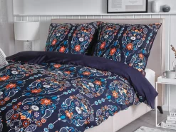 Bettwasche Set Dunkelblau / Orange Baumwollsatin 135 X 200 Cm Madrona