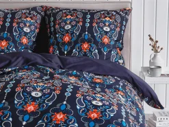 Bettwasche Set Dunkelblau / Orange Baumwollsatin 135 X 200 Cm Madrona