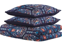 Bettwasche Set Dunkelblau / Orange Baumwollsatin 135 X 200 Cm Madrona