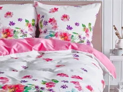 Bettwasche Set Weis / Rosa Baumwollsatin 155 X 220 Cm Larynhill