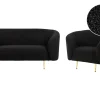 Boucle Living Room Set Black Loen