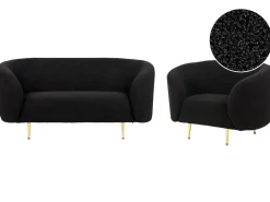 Boucle Living Room Set Black Loen