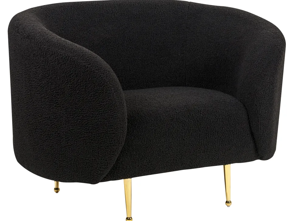 Boucle Living Room Set Black Loen