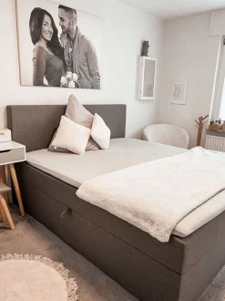 Boxspringbett Grau Mit Bettkasten Hochklappbar 180 X 200 Cm Senator