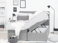 Boxspringbett Grau Mit Bettkasten Hochklappbar 180 X 200 Cm Senator