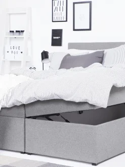 Boxspringbett Grau Mit Bettkasten Hochklappbar 180 X 200 Cm Senator