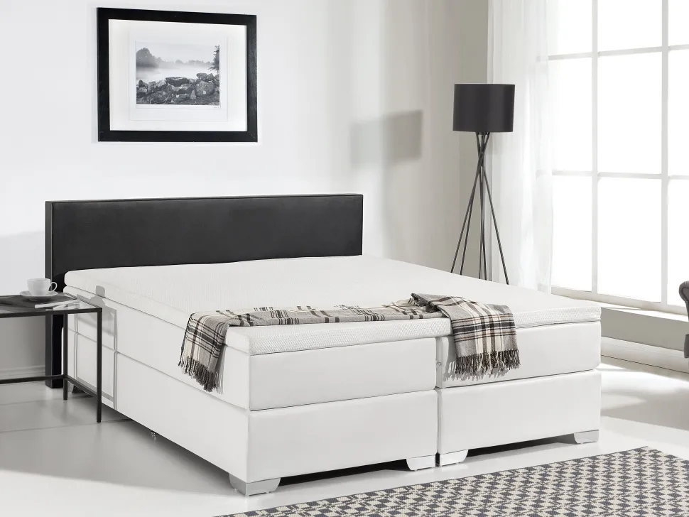 Boxspringbett Kunstleder Schwarz / Weis 160 X 200 Cm President