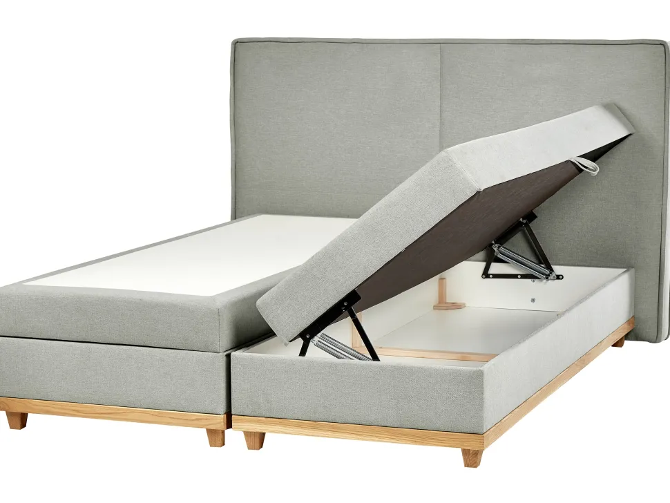Boxspringbett Polsterbezug Hellgrau Mit Bettkasten Hochklappbar 180 X 200 Cm Dynasty