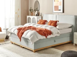 Boxspringbett Polsterbezug Hellgrau Mit Bettkasten Hochklappbar 180 X 200 Cm Dynasty