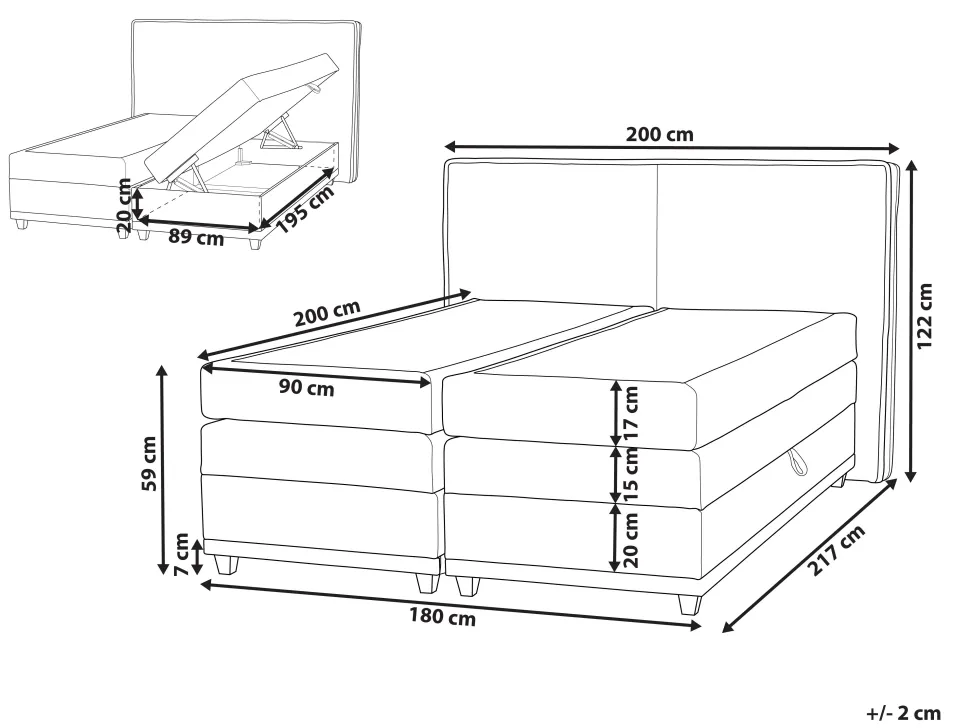 Boxspringbett Polsterbezug Hellgrau Mit Bettkasten Hochklappbar 180 X 200 Cm Dynasty