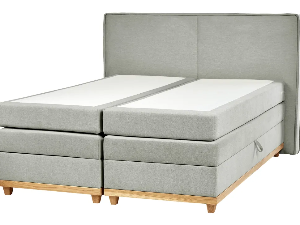Boxspringbett Polsterbezug Hellgrau Mit Bettkasten Hochklappbar 180 X 200 Cm Dynasty