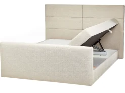 Boxspringbett Polsterbezug Hellbeige Mit Bettkasten Hochklappbar 160 X 200 Cm Aristocrat
