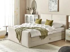 Boxspringbett Polsterbezug Hellbeige Mit Bettkasten Hochklappbar 160 X 200 Cm Aristocrat