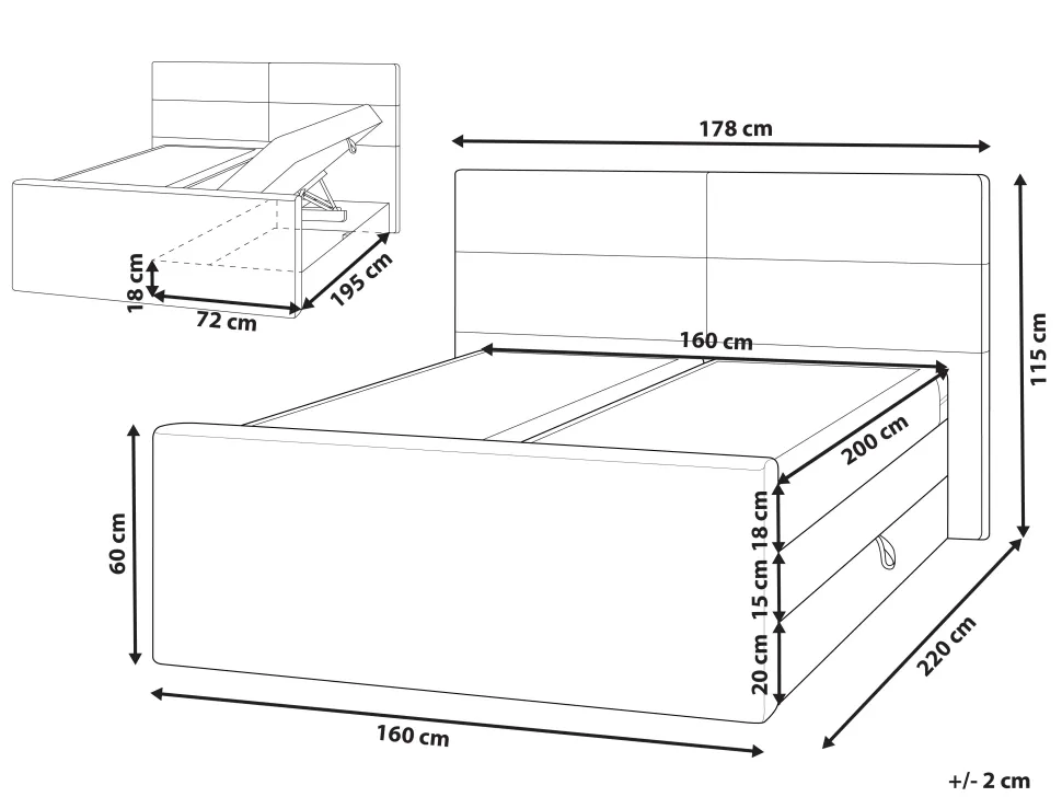 Boxspringbett Polsterbezug Hellbeige Mit Bettkasten Hochklappbar 160 X 200 Cm Aristocrat