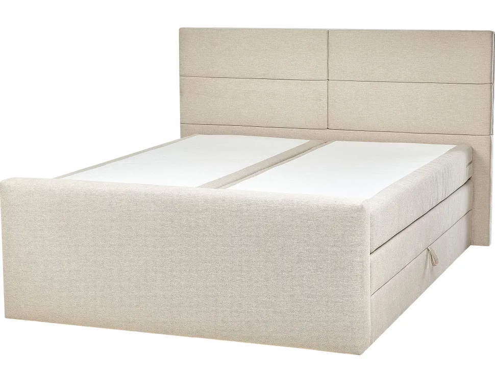Boxspringbett Polsterbezug Hellbeige Mit Bettkasten Hochklappbar 160 X 200 Cm Aristocrat