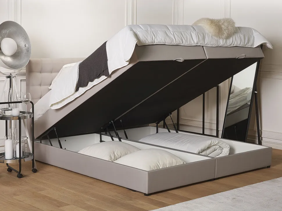 Boxspringbett Polsterbezug Mit Bettkasten Hochklappbar Hellgrau 160 X 200 Cm Magnate