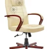 Burostuhl Beige Leder Massagefunktion Heizfunktion Diamond