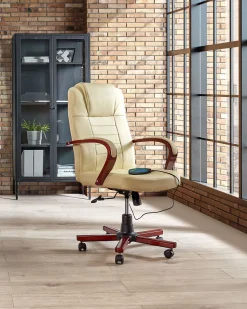 Burostuhl Beige Leder Massagefunktion Heizfunktion Diamond