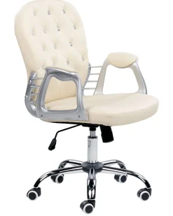 Burostuhl Kunstleder Beige Mit Kristallsteinen Hohenverstellbar Princess