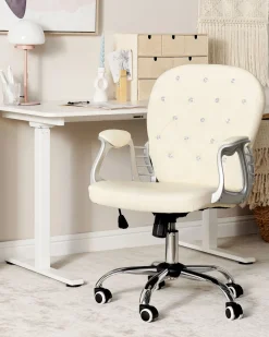 Burostuhl Kunstleder Beige Mit Kristallsteinen Hohenverstellbar Princess