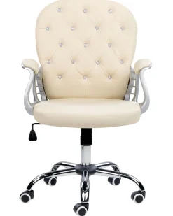 Burostuhl Kunstleder Beige Mit Kristallsteinen Hohenverstellbar Princess