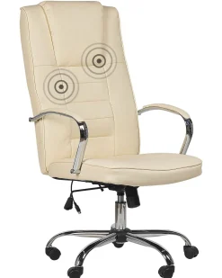 Burostuhl Kunstleder Beige Massagefunktion Heizfunktion Hohenverstellbar Grandeur