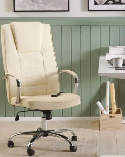 Burostuhl Kunstleder Beige Massagefunktion Heizfunktion Hohenverstellbar Grandeur